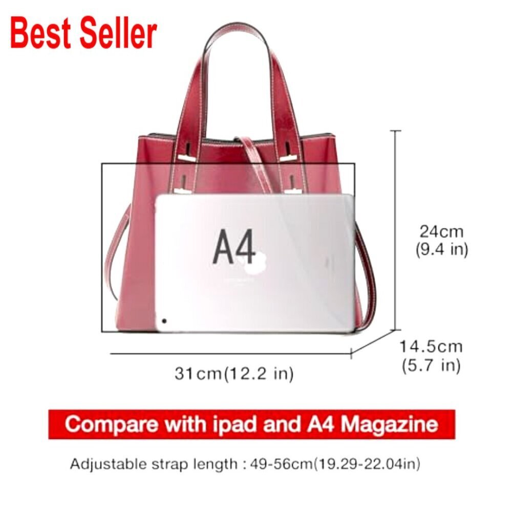 Genuine Leather Crossbody Satchel with Top Handle and Adjustable Strap - Picture 4 of 7